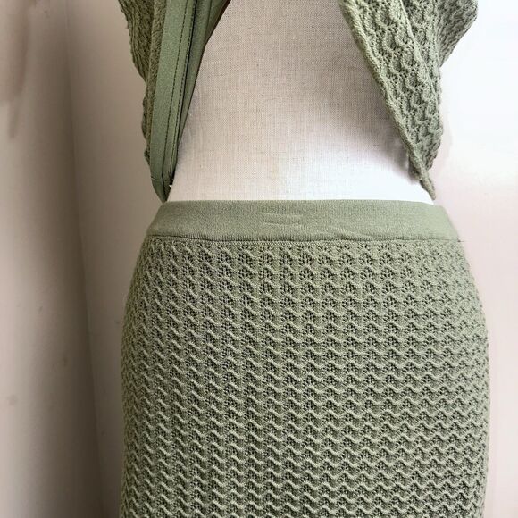 NWT Marled Reunited Olive Green Crochet Halter Top Skirt Set Size Medium NEW - Picture 3 of 11